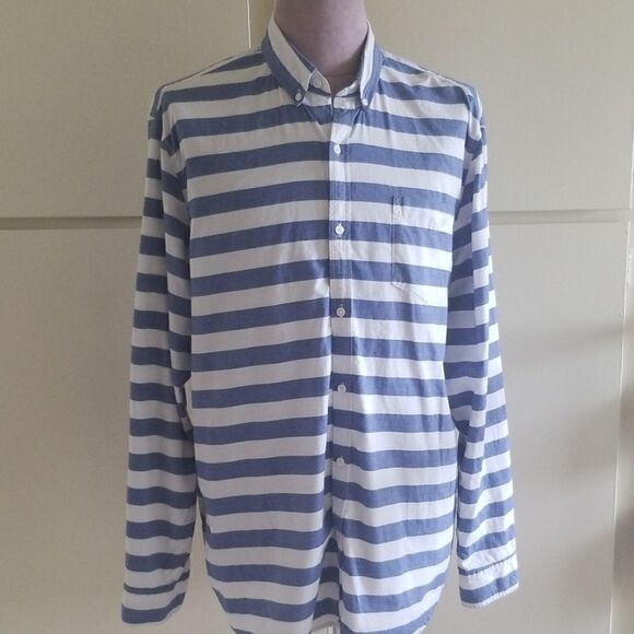 Gap XXL Standard Fit,  Blue/Wht. Striped Shirt - Picture 1 of 5